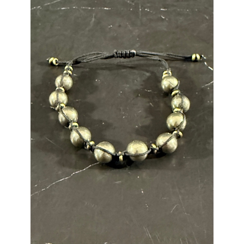 Hematite Stone and Gold Seed Bead Shambala Knotted 6in Bracelet